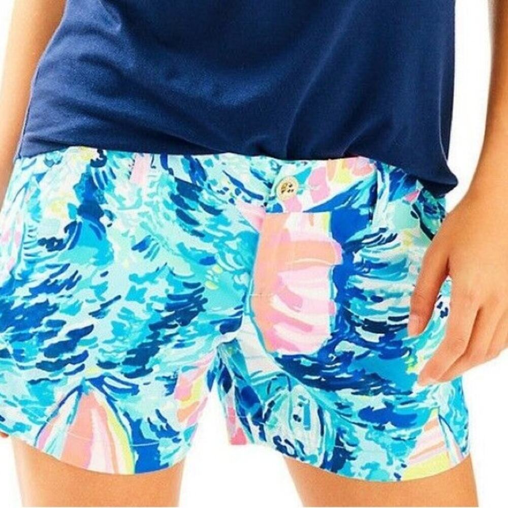 Lilly Pulitzer Short Callahan Sparkling Blue Hey Bay Bay Sailboat Twill Coastal